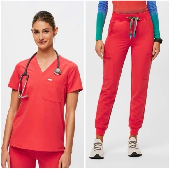 FIGS Scrubs set Pride hibiscus catarina top zamora joggers pants coral rainbow - Picture 1 of 14